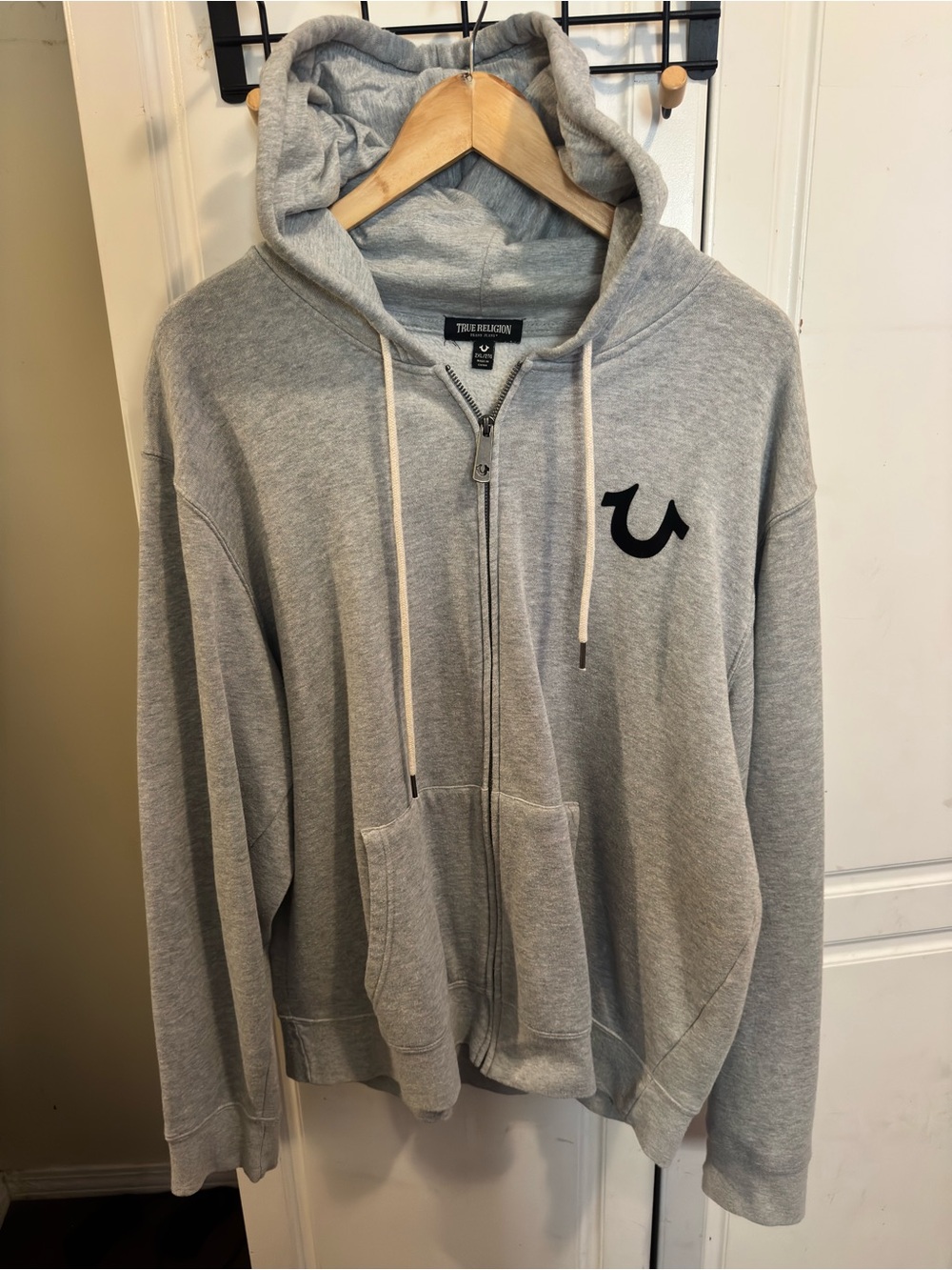 True Religion Gray Full-Zip Hoodie with Signature Horseshoe